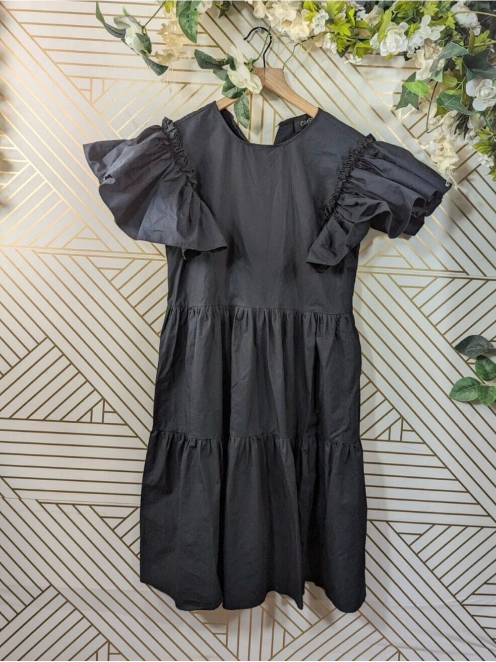 Black Tiered Puff Sleeve Midi Dress
